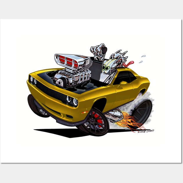 HELL CAT Dodge Challenger GOLD Wall Art by vincecrain